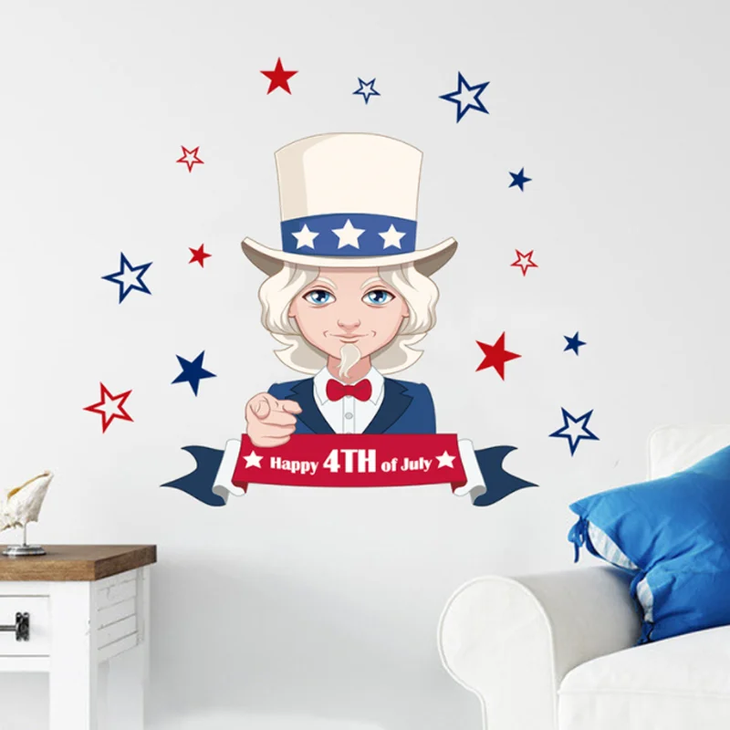 

Independence Day Uncle Sam Sticker DIY Window Bedroom Study Living Room Background Decoration Scene Wall Static Stickers 25*35cm