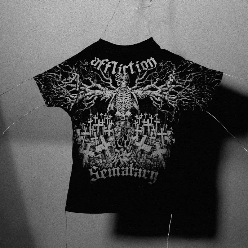 Готическая футболка Affliction с привидениями узором черепа уличная одежда Y2K новинка