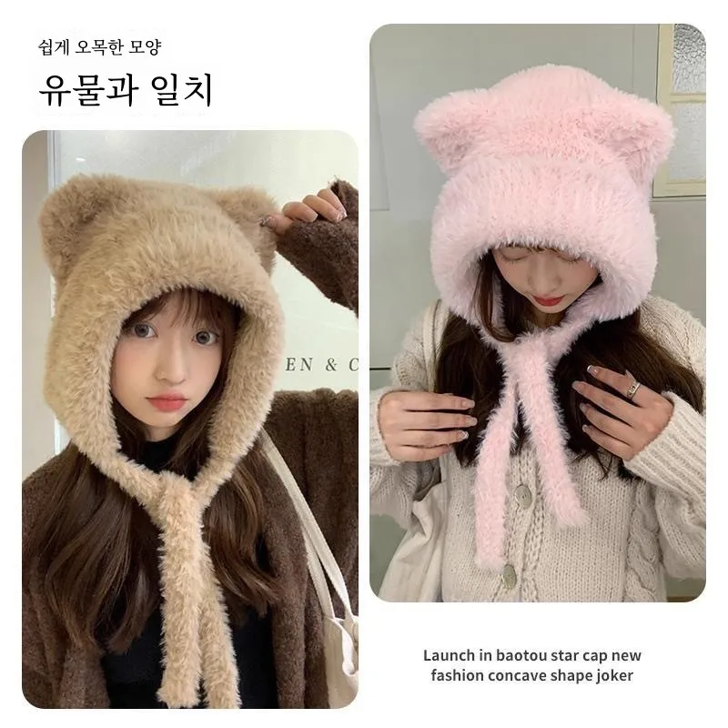 Плюшевый чепчик с милым медведем детская зимняя толстая теплая шапка флисовой