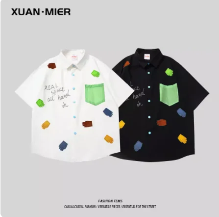 

Новинка 2023, оригинальная гавайская рубашка West Coast с короткими рукавами и вышивкой, мужская летняя рубашка в стиле Хай-стрит с тканевой вставкой