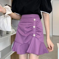 girl mini skirt womens purple mini skirt hight waist korean solid a line short skirts chic mermaid skirt spring summer 2022