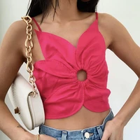 chic orange hollow out flower tank tops summer women sexy fashion rose red crop tops sleeveless backless bandage tees sweet vest