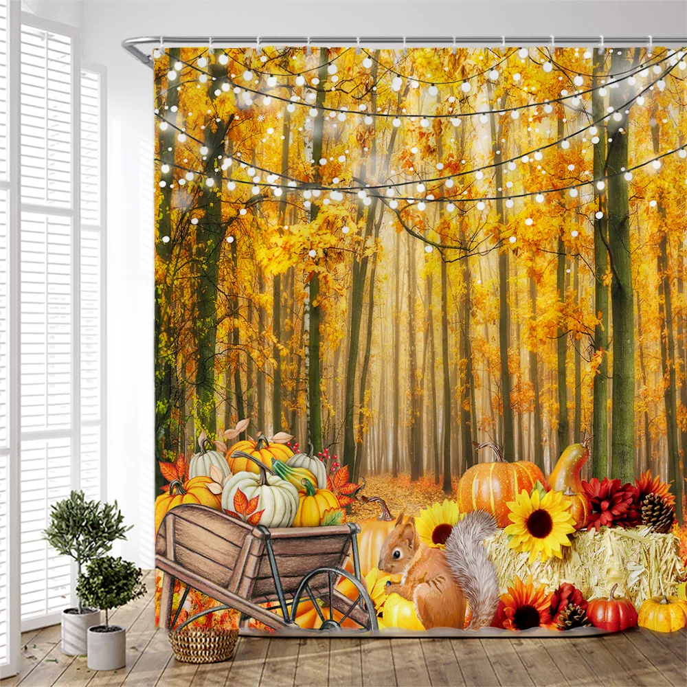

Осенняя душевая занавеска в комплекте, осенний лес, пейзаж, кленовые листья, ткань, Декор, занавеска для ванной, День благодарения, тыквы, урожай