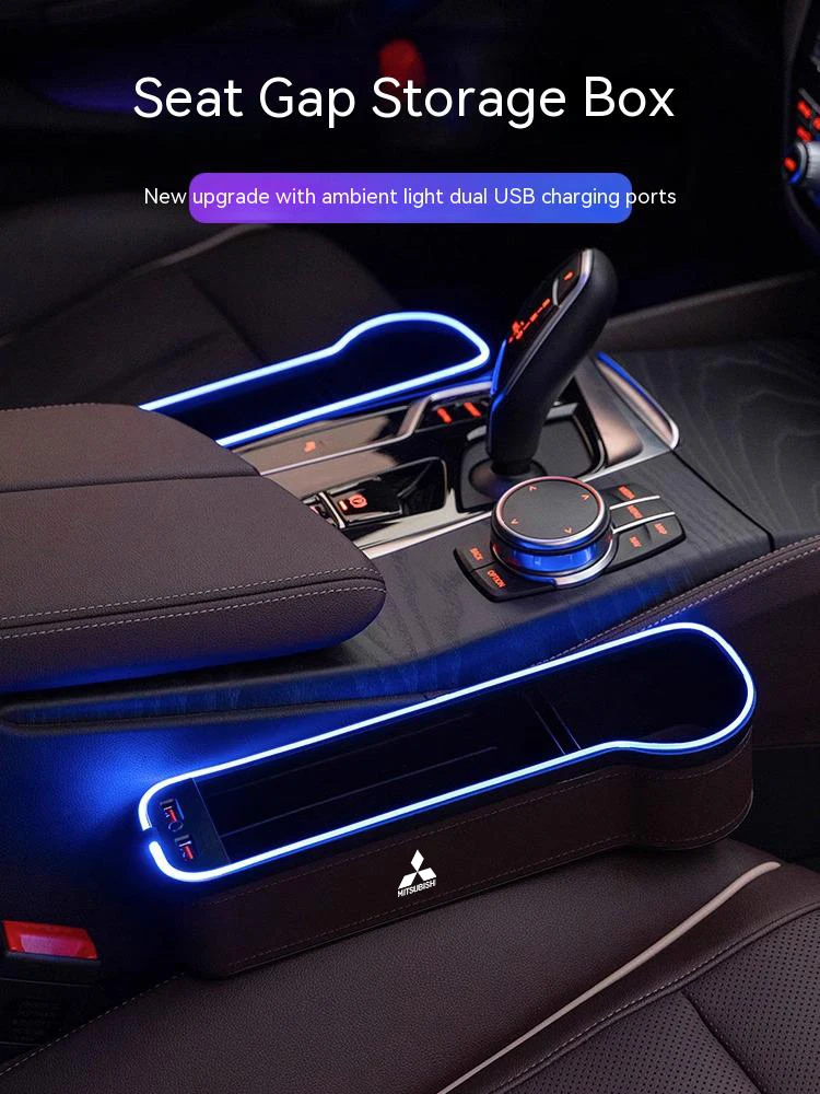 Фото Для Mitsubishi Outlander Pajero Asx Lancer EX Evolution X Ralliart Автомобильный USB-зарядка Цветной светильник Чехол для хранения сиденья Коробка для зазора сиденья №2