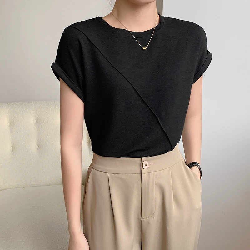 

Женская летняя Однотонная футболка с коротким рукавом