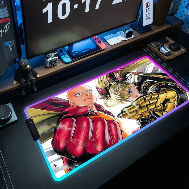 

One Punch Man Large Gaming Mousepad RGB Non-Slip Desk Mat Anime Rubber Computer Mouse Pad Gamer Mouse Mat LED Game Table Mats XL