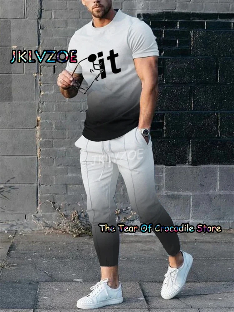 2023 Men's T Shirt+Trousers Tracksuit 2 Piece Set 3D Printing Summer Monkey Short Sleeve Long Pants Street Fashion Clothes