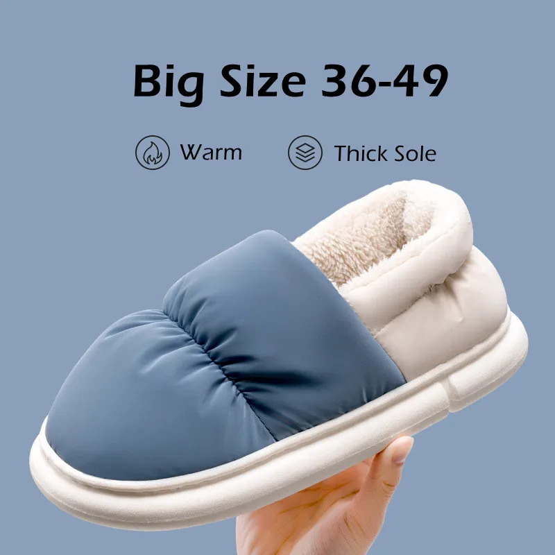 Men Down Waterproof Soft Bottom Home Shoes Plush Women Indoor House Couples Anti Slip Slides