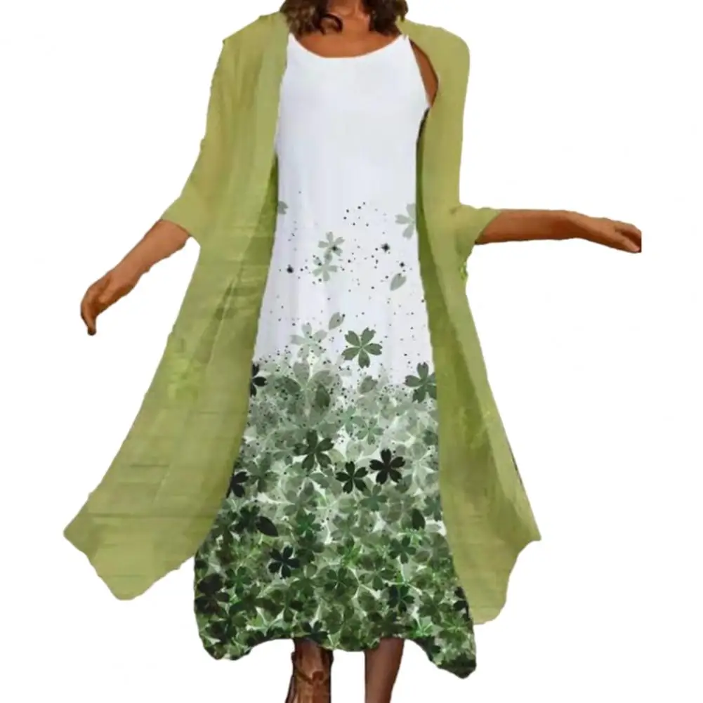 Комплект женской одежды однотонное пальто кардиган платье без рукавов с