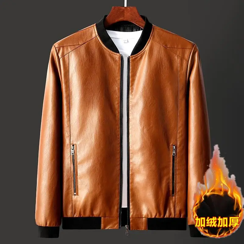 

2023 winter Men's Stand Collar Jacket Natural Leather Thin Section Plush Velvet Fashion Jacket Motorcycle Youth Large size M-8XL