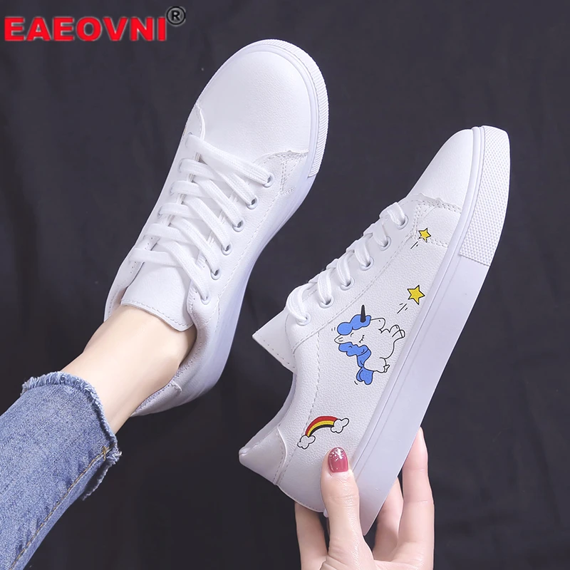 Кроссовки женские из ПУ кожи дышащие на платформе шнуровке Вулканизированная