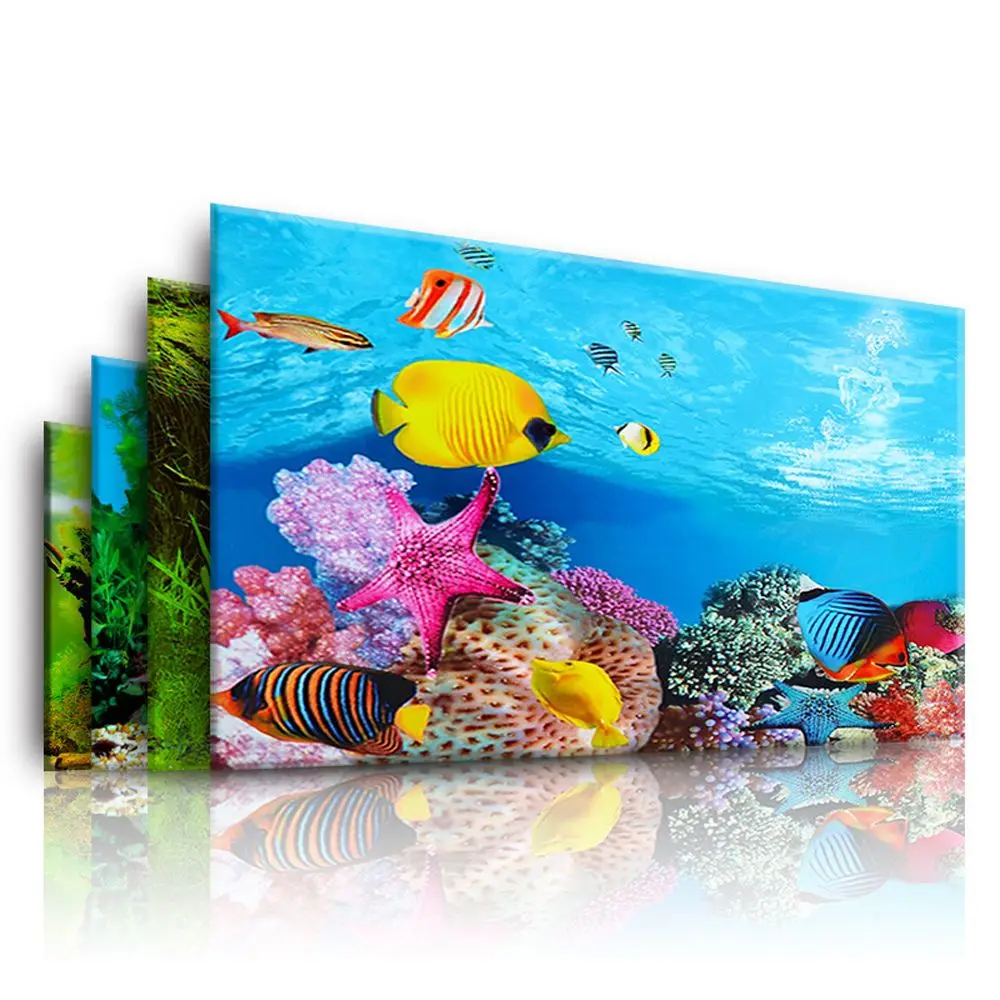 

3D Aquarium Landscape Sticker Poster Double-Sided Fish Tank Background Painting Sticker Ocean Sea Plant Backdrop Home Decoration