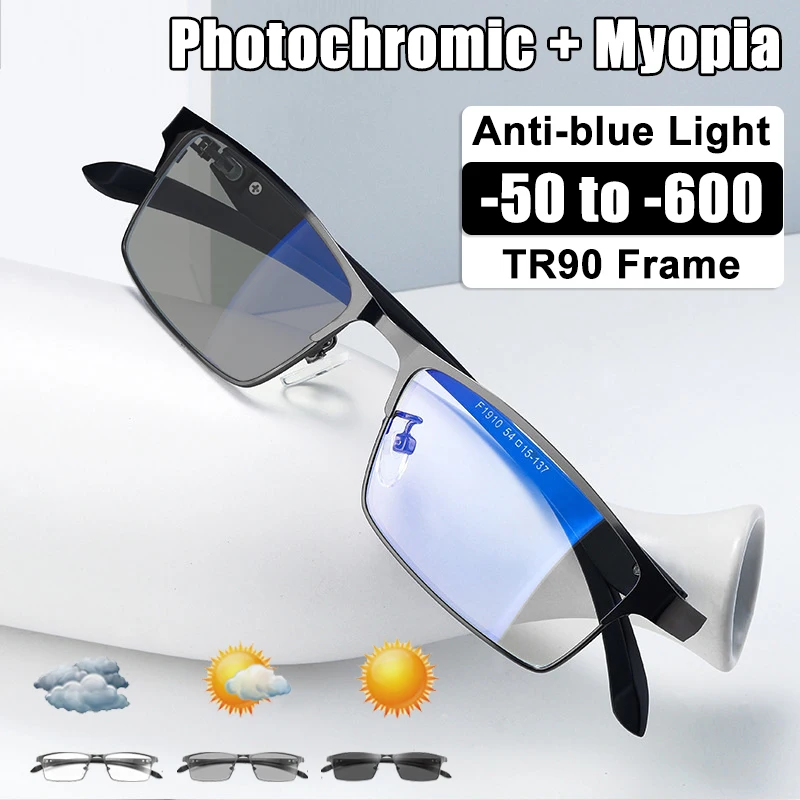 

Business Anti Radiation Glasses Photochromic Myopia Eyeglasses TR90 Anti Blue Light Computer Glasses with Dioptric with Degree