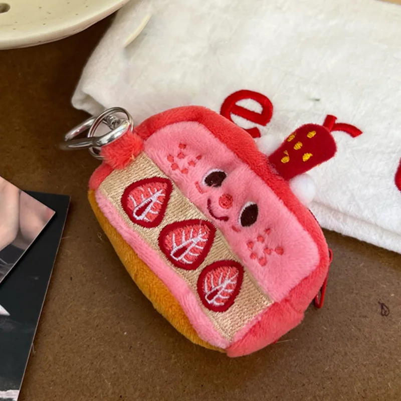 

Кошелек для мелочи в форме торта с клубникой, розовый плюшевый маленький кошелек, креативный мультяшный кошелек на молнии, кошелек для наушников и помады, сумки, кошельки, новинка