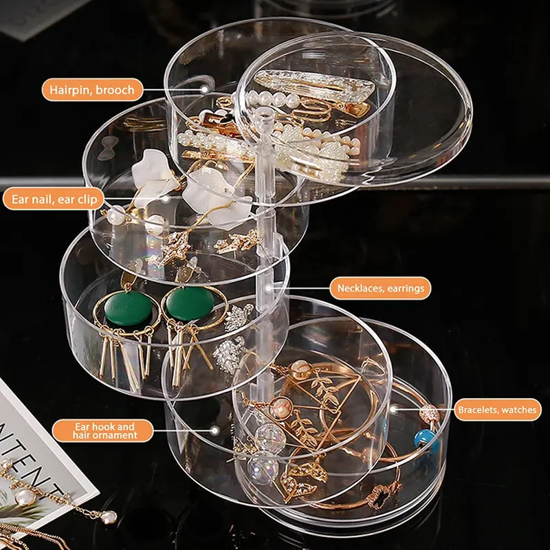Multilayer 360 Degree Rotating Jewelry Organizer Box Transparent Makeup Jewelry Necklaces Earrings Ring Storage Box Container