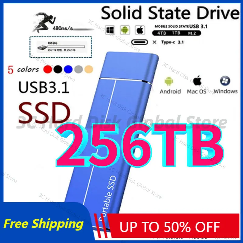 

Original High-speed 256TB 16TB 4TB 2TB SSD Portable External Solid State Hard Drive USB3.1 Interface Mobile for Laptop