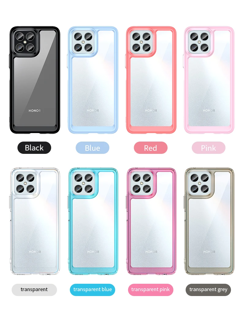 Hard Clear Case For Honor X8 Case Honor X8 Cover Coque Fundas Translucent Soft TPU Frame Shockproof Phone Bumper For Honor X8