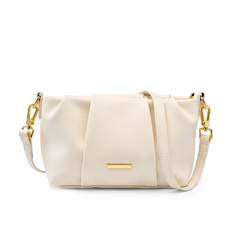 

Женская маленькая квадратная сумка Boutique, плиссированная сумка через плечо из воловьей кожи, забавная сумка, новинка 2023, белая нишевая Ретро женская сумка из воловьей кожи