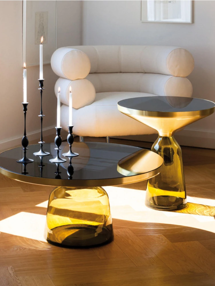 

High Quality Round Coffee Table Combination Light Luxury Bell Shaped Sofa Side Table Transparent Glass Family Corner Table