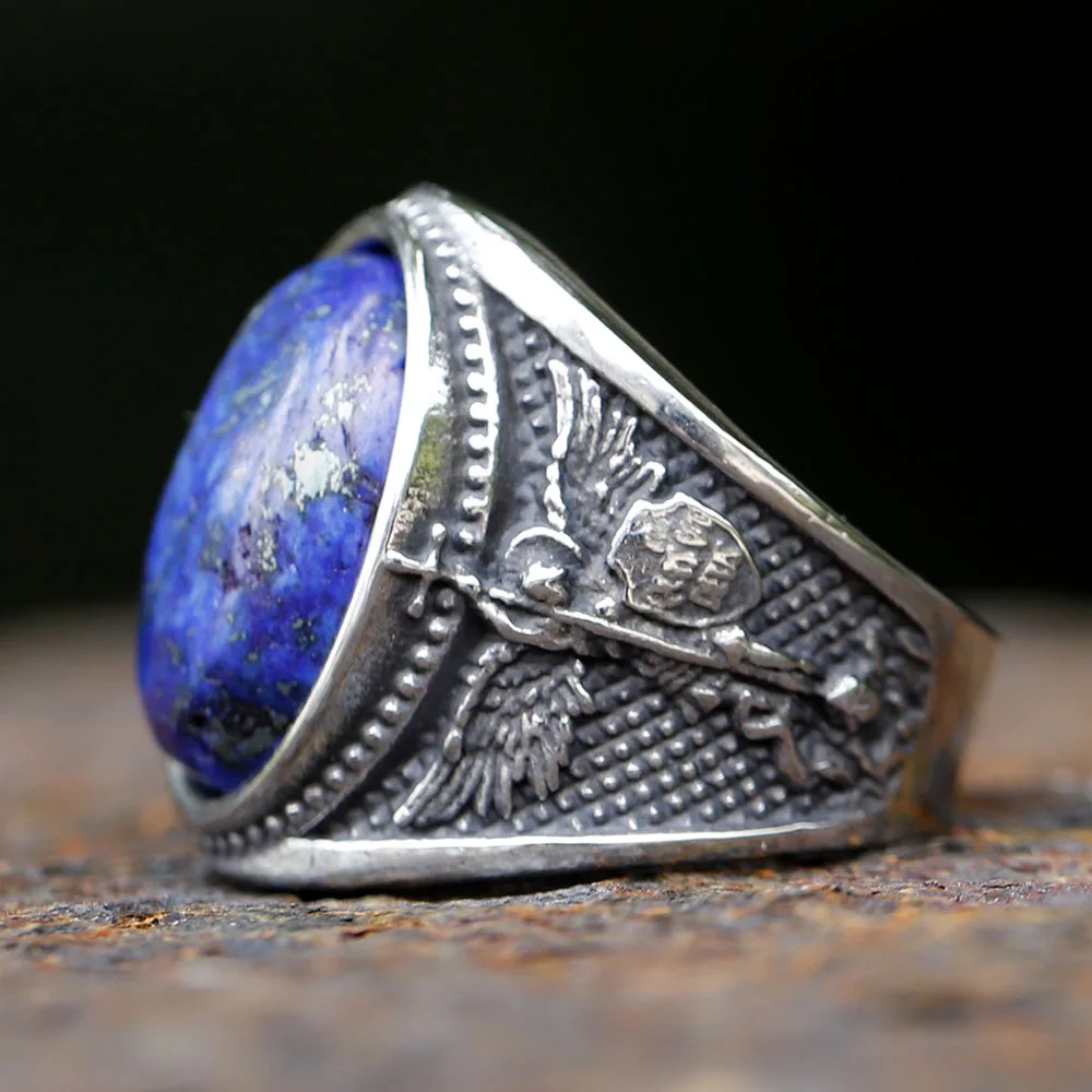 Кольцо из нержавеющей стали 316L с камнем в индийском стиле голубым Цирконом