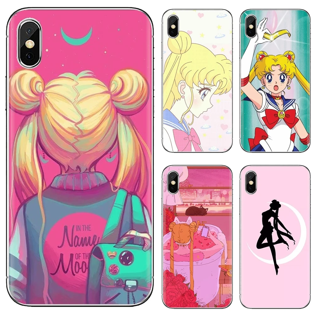 

For iPhone 10 11 12 13 Mini Pro 4S 5S SE 5C 6 6S 7 8 X XR XS Plus Max 2020 Mobile Phone Case Pink JP Anime Kawaii Sailor Moon