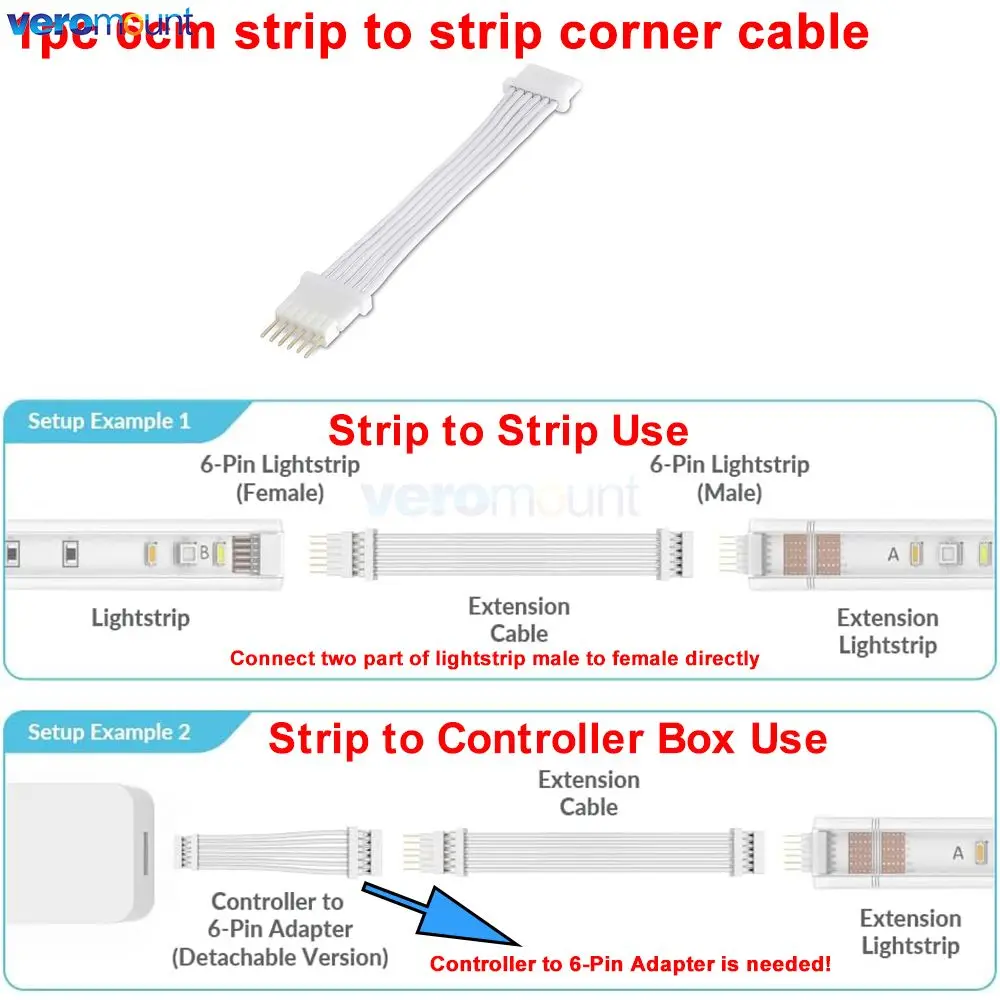 

Удлинительный кабель Micro 6-контактный от 1 до 2, угловой соединительный провод 30 см, 1 м, 2 м, 3 м, 5 м, адаптер коробки управления для Hue Lightstrip Plus V4