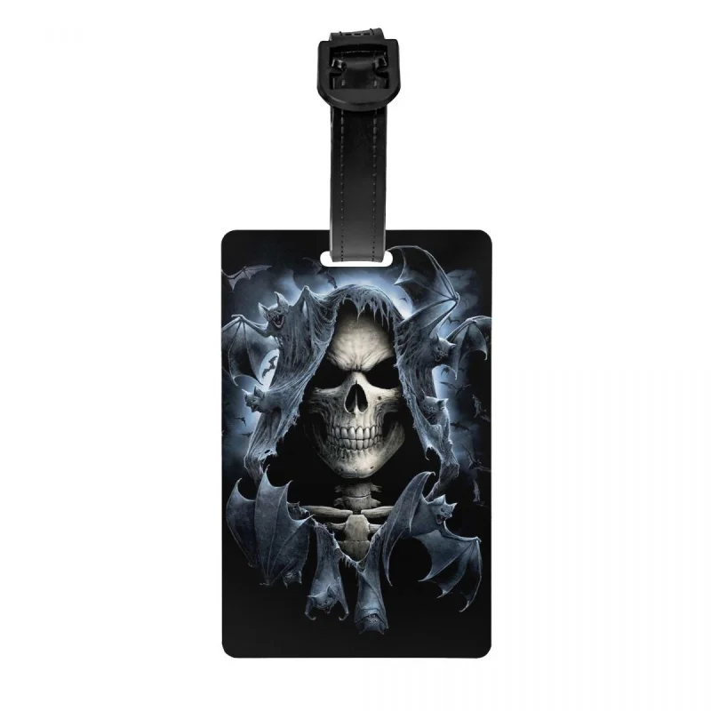 

Custom Horror Gothic Skeleton Death Skull Luggage Tag With Name Card Privacy Cover ID Label for Travel Bag Suitcase