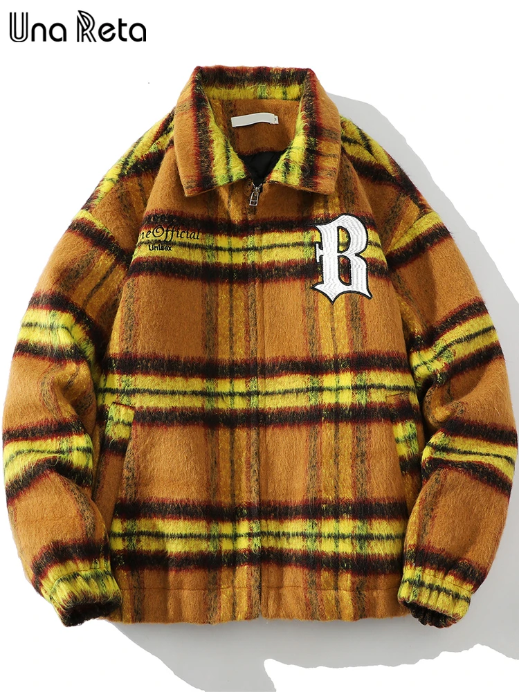 

Высококачественные мужские шерстяные куртки Una Reta, пальто в стиле Харадзюку, осенне-зимняя новая отложная клетчатая куртка в стиле хип-хоп, ...