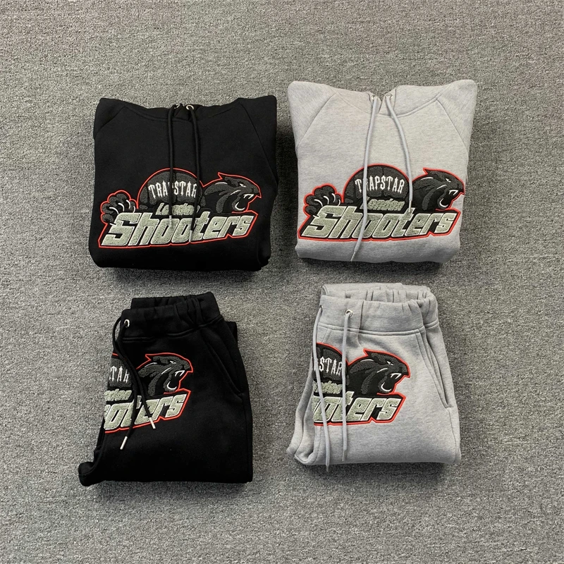 

2022FW Trapstar Hoodie Suit Men Women Red Black Tiger Head Towel Embroidered Hooded Sweatshirt Plush Trapstar Suit
