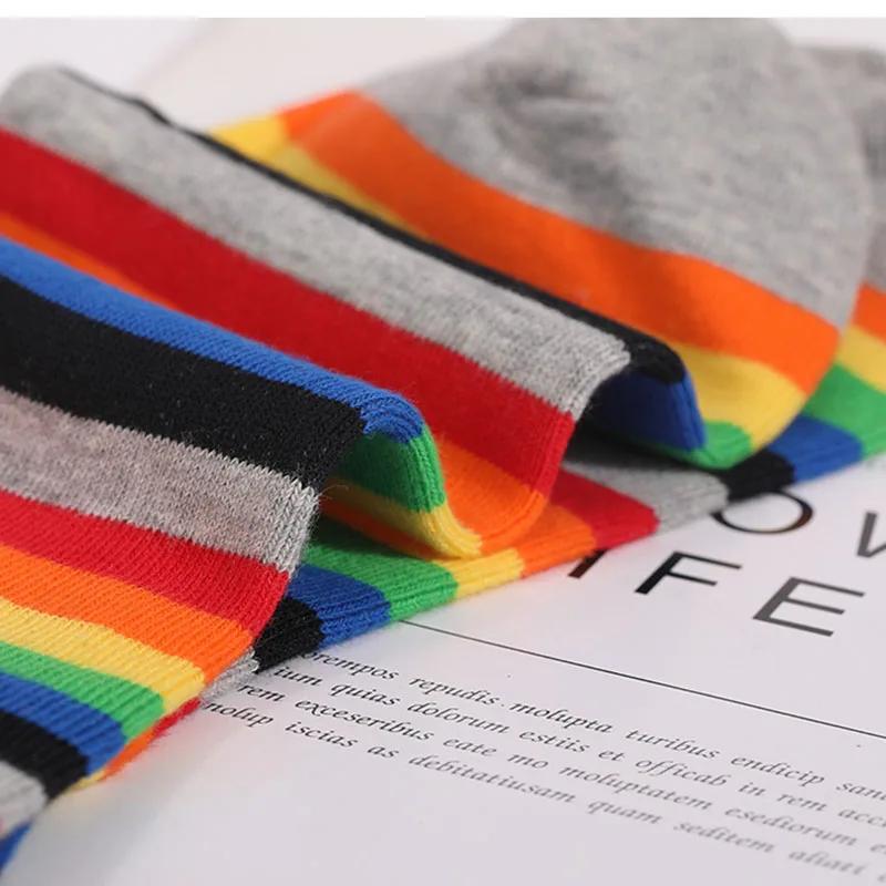 2021 New Style Fashion Long Women and Men Cotton Socks Gay Lesbian Rainbow Larger Size Stripe Socks for Men Size 41-48