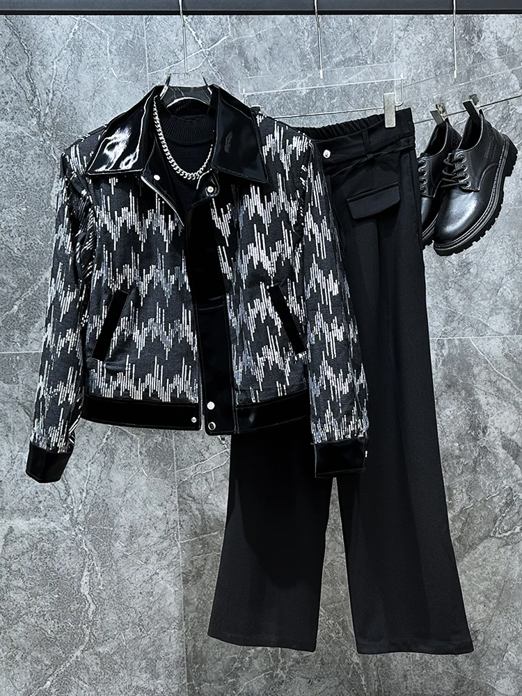 Корейская укороченная куртка для тяжелой промышленности с блестками в стиле