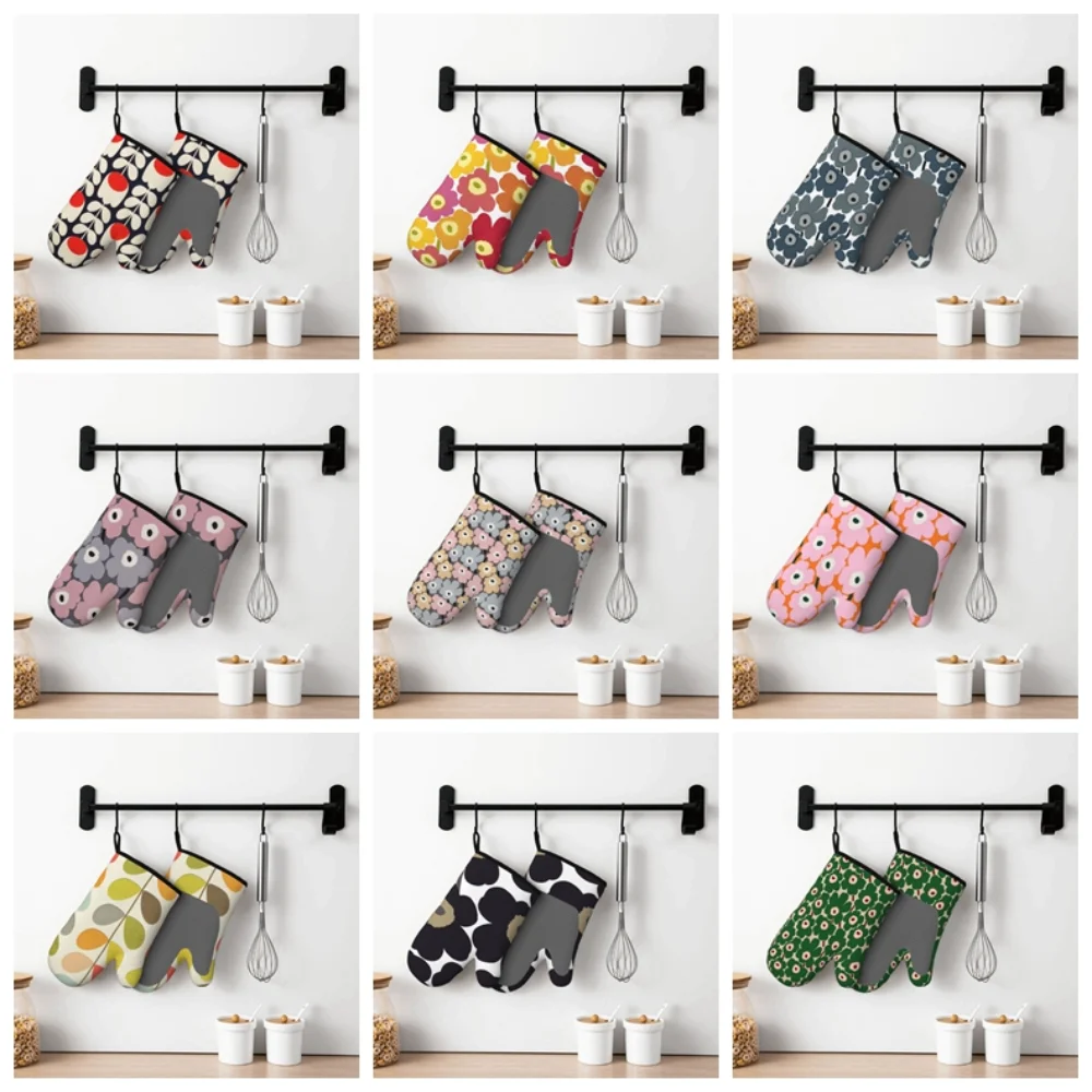 

Fashionable Nordic Large Flower Printing Hand Patchwork Kitchen Baking Oven Silica Gel Heat Insulation Hot Gloves