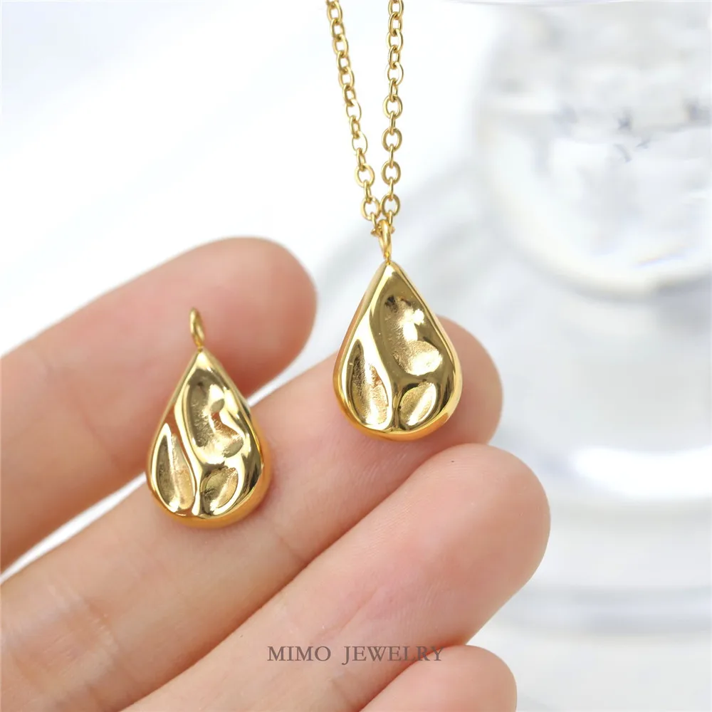 

Color preserving Titanium steel 18K gold plated irregular concave and convex texture drop pendant DIY accessory