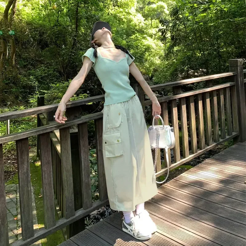 Женская одежда с изображением мятного движения новинка лета 2024 вязаный топ