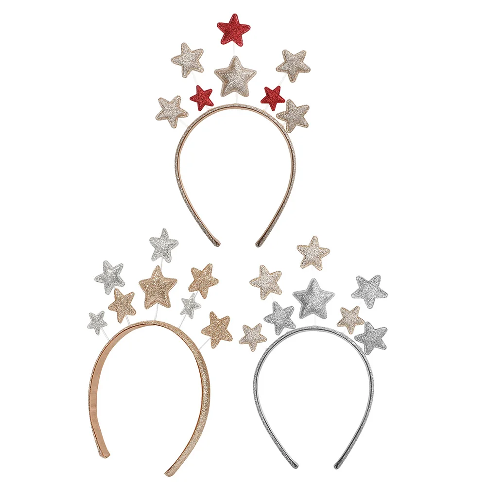 

3Pcs Child Head Hoops Five-pointed Star Design Hairbands Exquisite Party Hair Decors