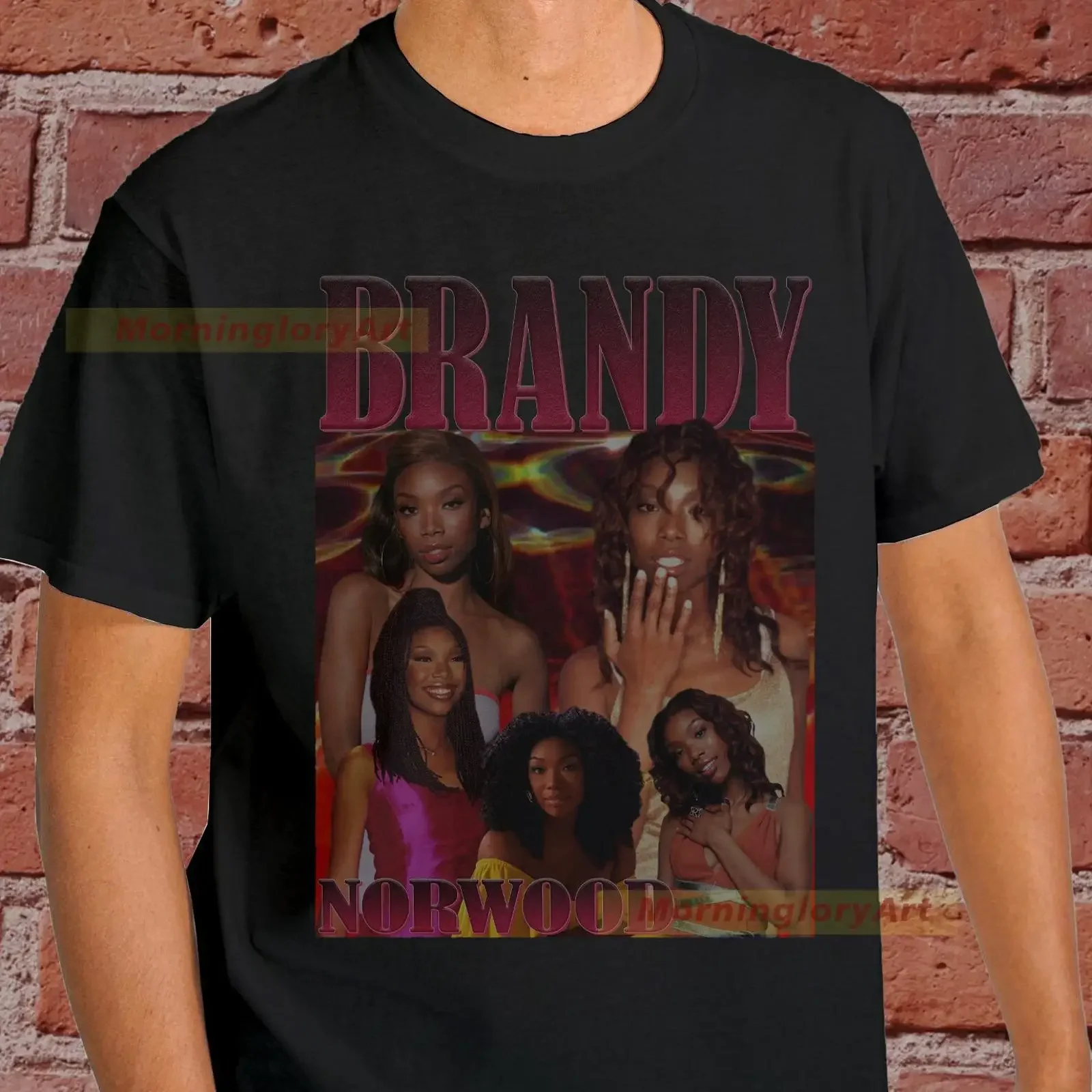 Фото Футболка Brandy Norwood, свитшот, хлопковая одежда, винтажная, с эффектом потертости, универсальная, дизайнерская, модная, эластичная, повседневная №1