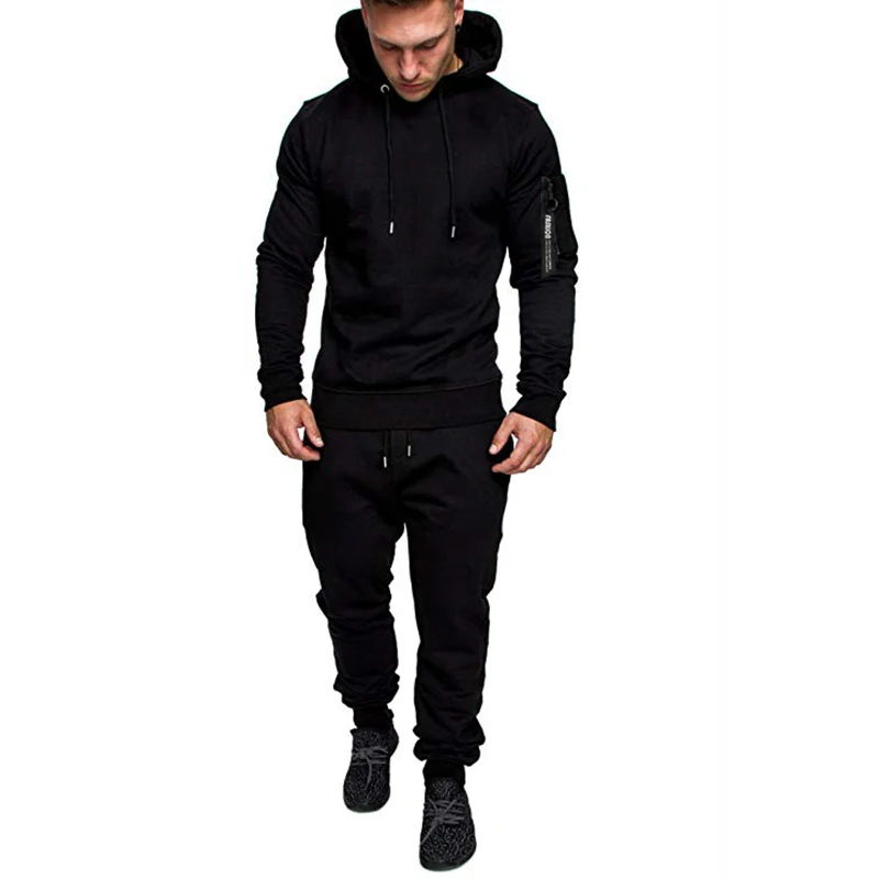 Men Sport Hooded Sweatshirt 2 Pieces Sets Spring Autumn Camouflage Print Street Style Sportswear Male