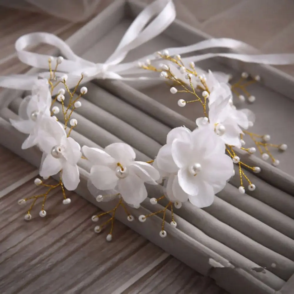 

Fashion Pearl Garland Jewelry Bridal Wedding Hair Headdress Lace Flowers Accessories Headband