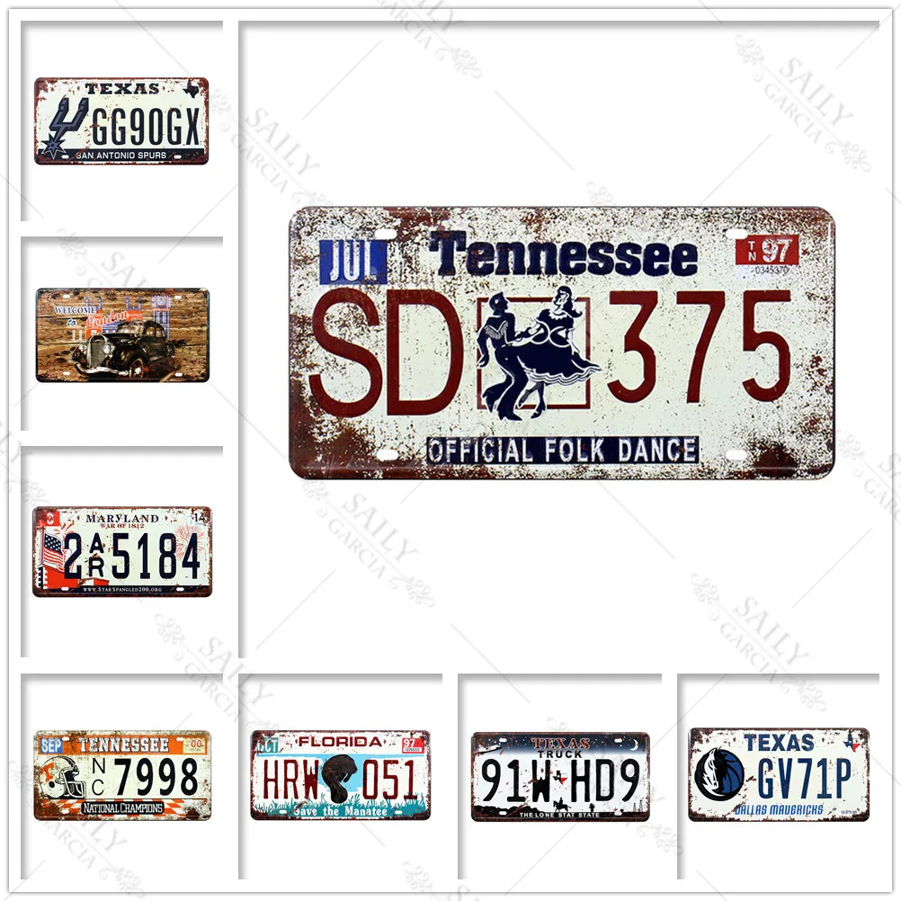 

Us Texas Florida States Car License Signs Rusted Vintage Metal Tin Sign Bar Pub Cafe Garage Wall Decor Plate Plaques 15X30Cm