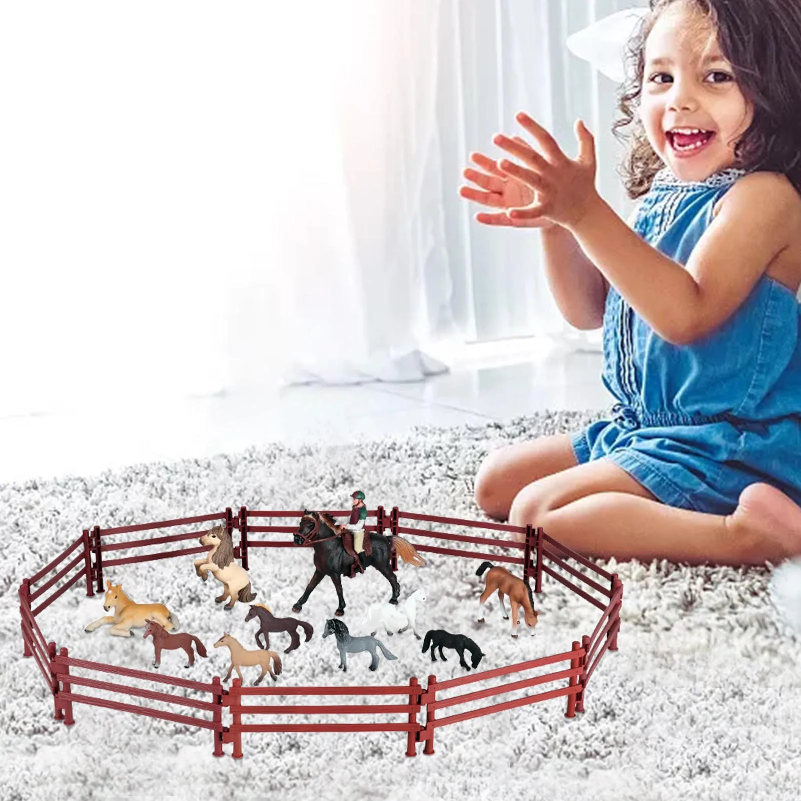 

Фермерская стабильная ферма с 10-шт. заборами с лошадьми, Обучающий игровой набор с наездником, маленькие пони, подходит для детей 3 лет