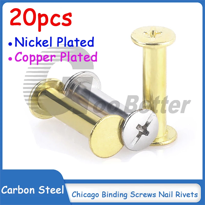 

20pcs Nickel/Copper Plated Chicago Binding Screws Nail Rivets For Album Recipe Directory Book M5*10 12 15 18 20 25 30mm-70mm