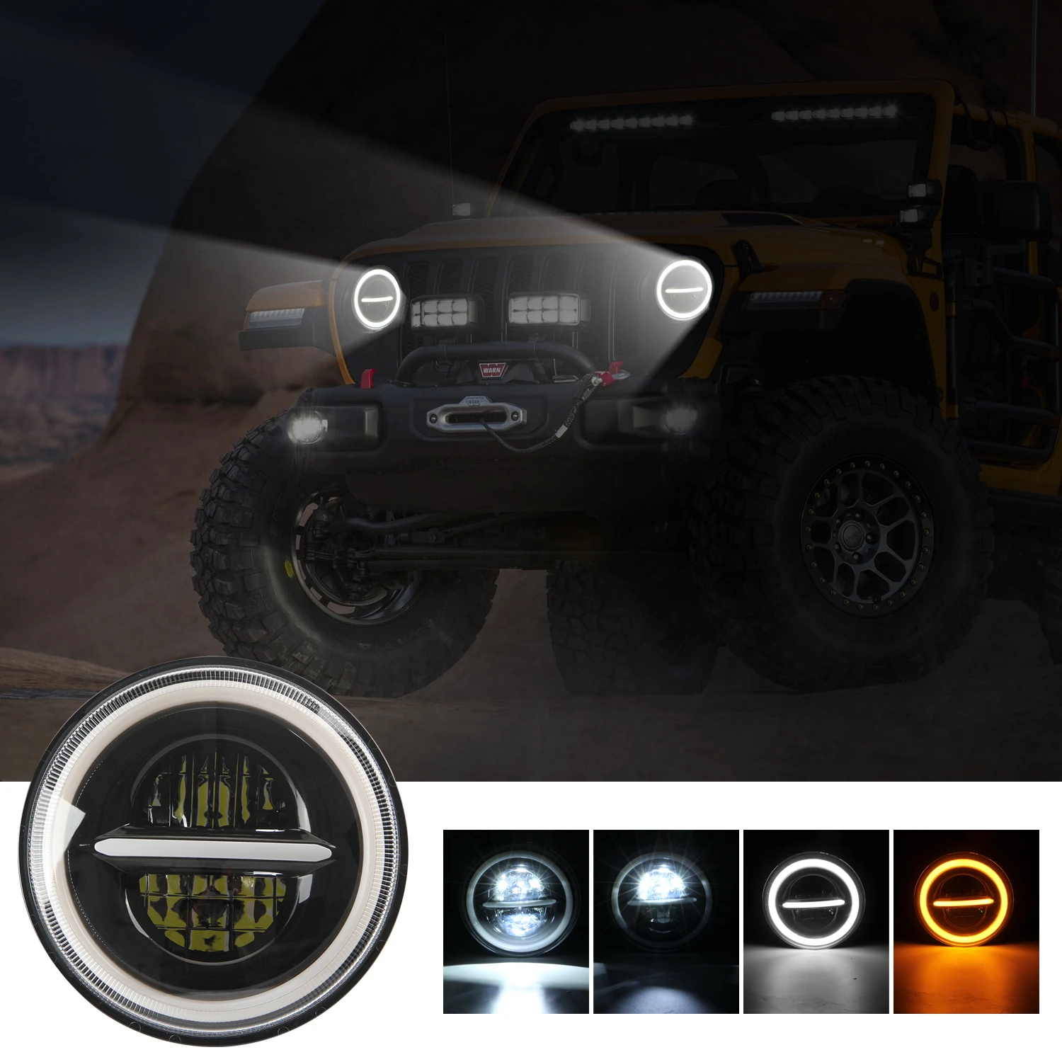 

Motorcycle 7 inch LED Headlight Led Lights for Car 200W H4 Angel Eyes Lights Off-Road Car For Running Jeep Wrangler Land Rover