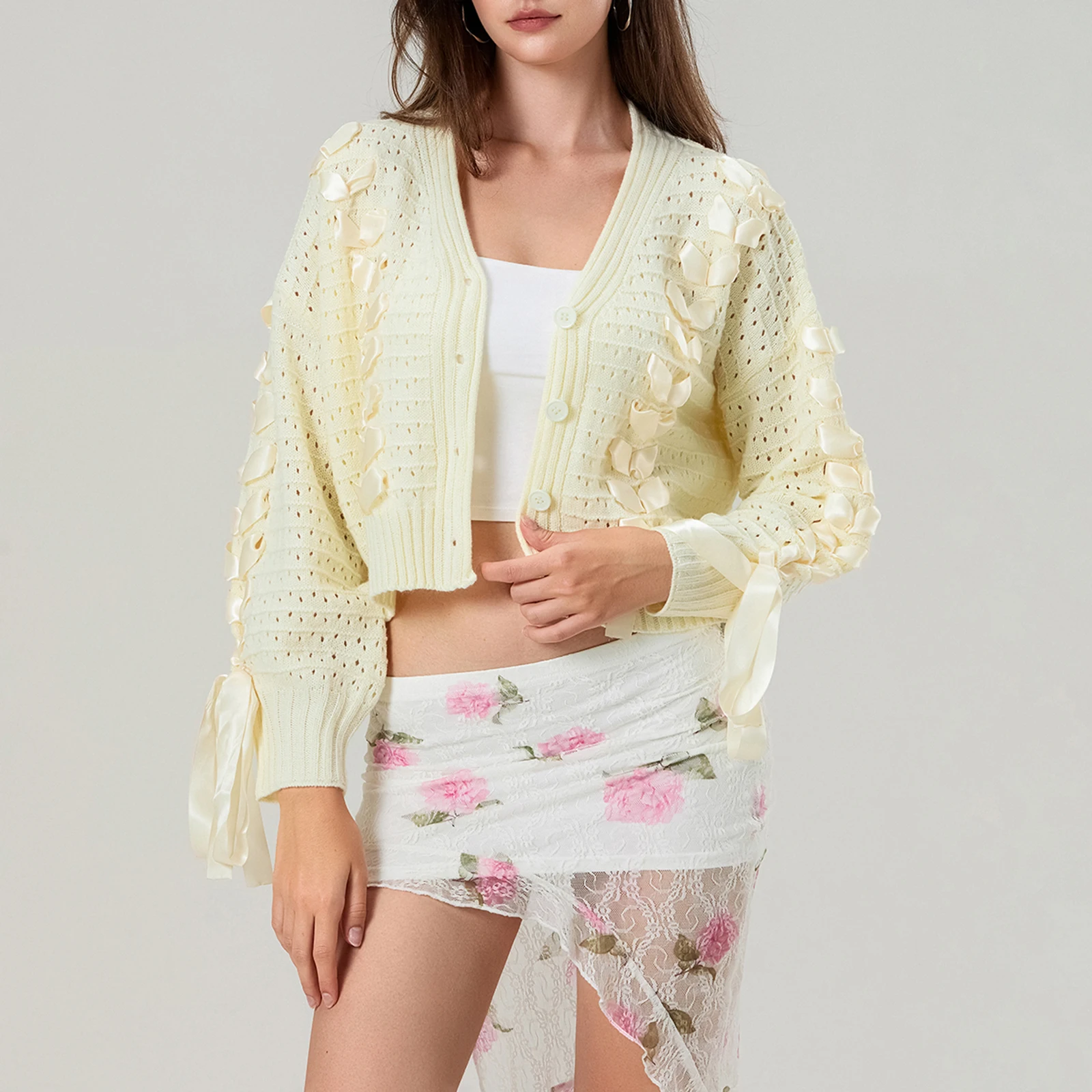 Dourbesty женский весенне-осенний эстетический вязаный кардиган с длинным рукавом и