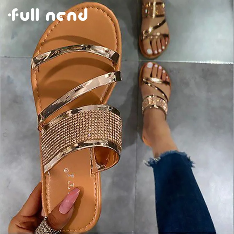 

2023 Summer Women Rhinestones Sandals Slippers Shoes Ladies Flats Sandals Flip Flop Casual Flat Slingback Fashion Sandals Shoes