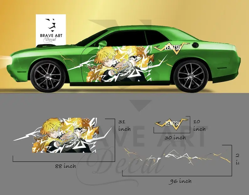 

Anime Character Car Livery, japanese character, Universal Size Car Wrap, Cast Vinyl Wrap, Zenitsu Agatsuma