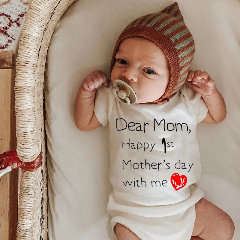 Newborn Baby Summer Rompers Dear Mom Happy 1st Mother's Day with Me Cartoon Print Boys Girls Toddler Infant Bodysuits Clothes