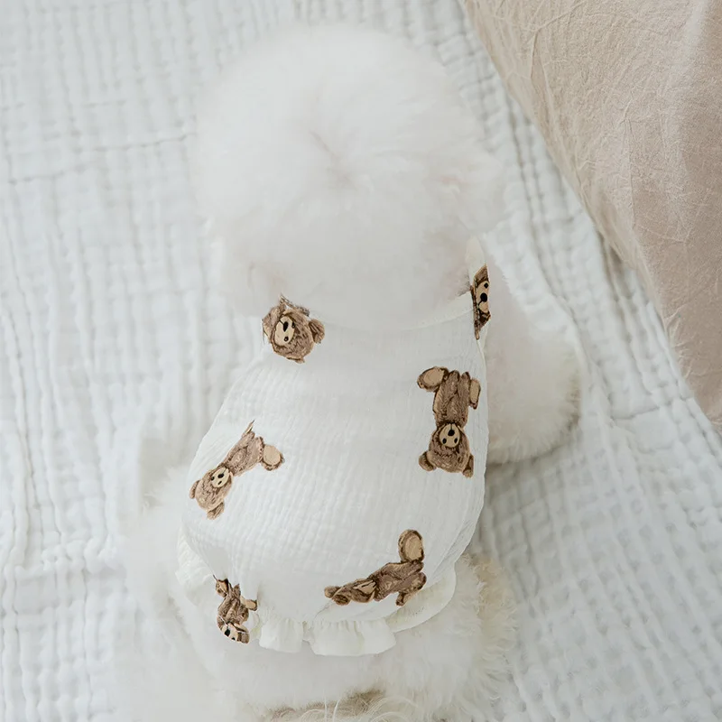 Одежда для собак, платья с медведем, одежда для собак, супер маленькая юбка на бретельках, одежда, милая мультяшная одежда с принтом на весну ...