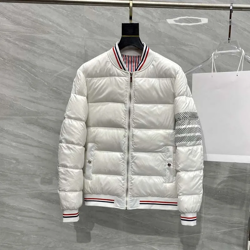 THOM Winter Jacket Men Parkas Warm Coat Luxury Brand Striped Design Baseball Collar Solid Women Fashion Duck Down Jacket