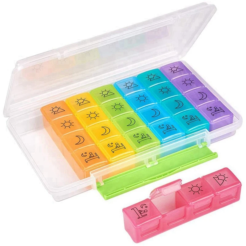 

2X Large Daily Pill Organizer 4 Times A Day, Weekly Pill Box, 7 Day Pill Container Case With Moisture-Proof Design