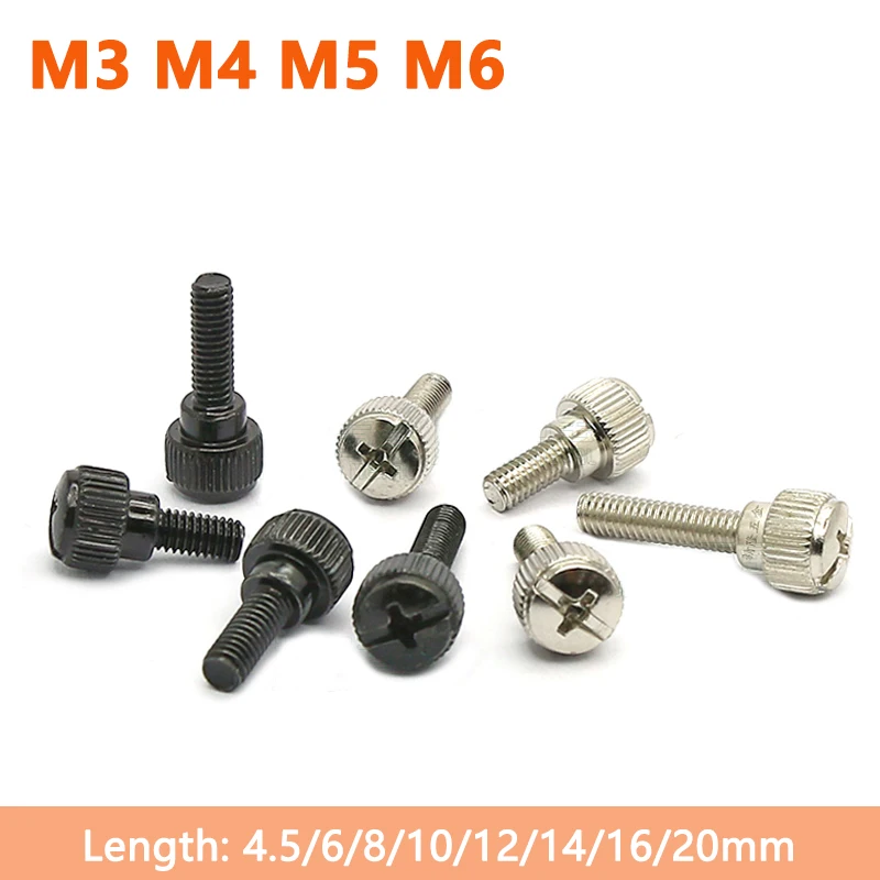 

10pcs M3 M4 M5 M6 Phillips Knurled Thumb Screw Slotted Hand Tighten Knob Bolt Thumbscrew PC Computer Case Cover Length 4.5-20mm